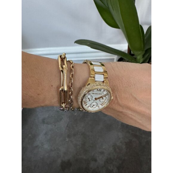 Michael Kors Women's Camille Gold-Tone Acrylic White Bracelet Watch MK5945 - Picture 12 of 15